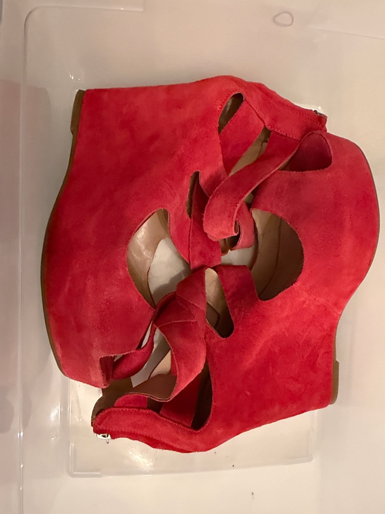 Dolce Vita Red Suede Cutout Wedges With Ties